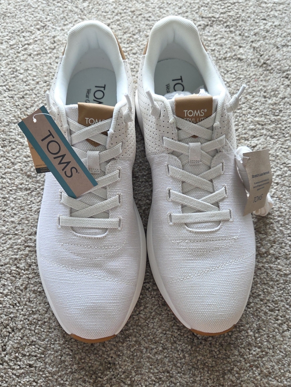 TOMS Men’s White Knit Lace-Up Sneakers with Tan Accents
